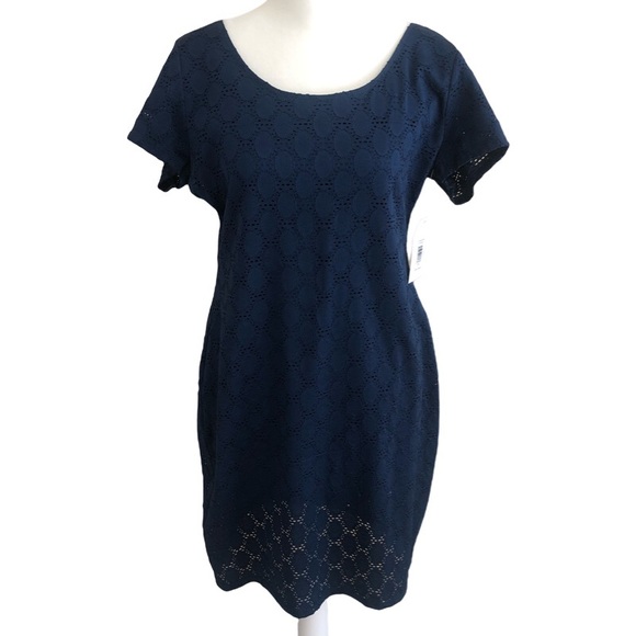 NWT Isaac Mizrahi Navy Dress Fully lined Size Large - Picture 1 of 7